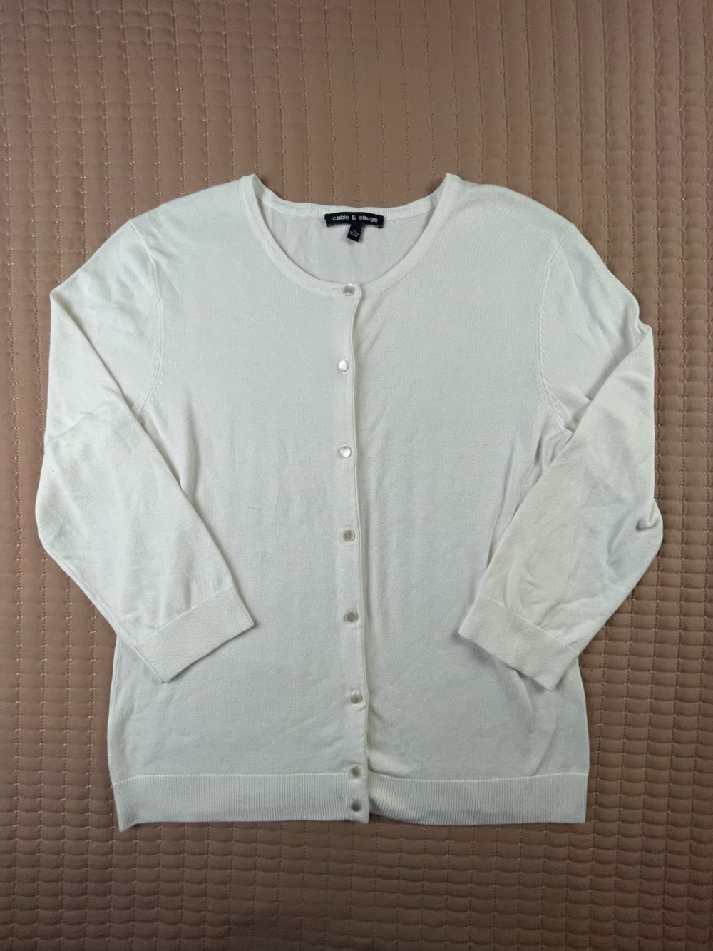 Cable & Gauge White Button-Front 3/4 Sleeve Fitted Cardigan XL